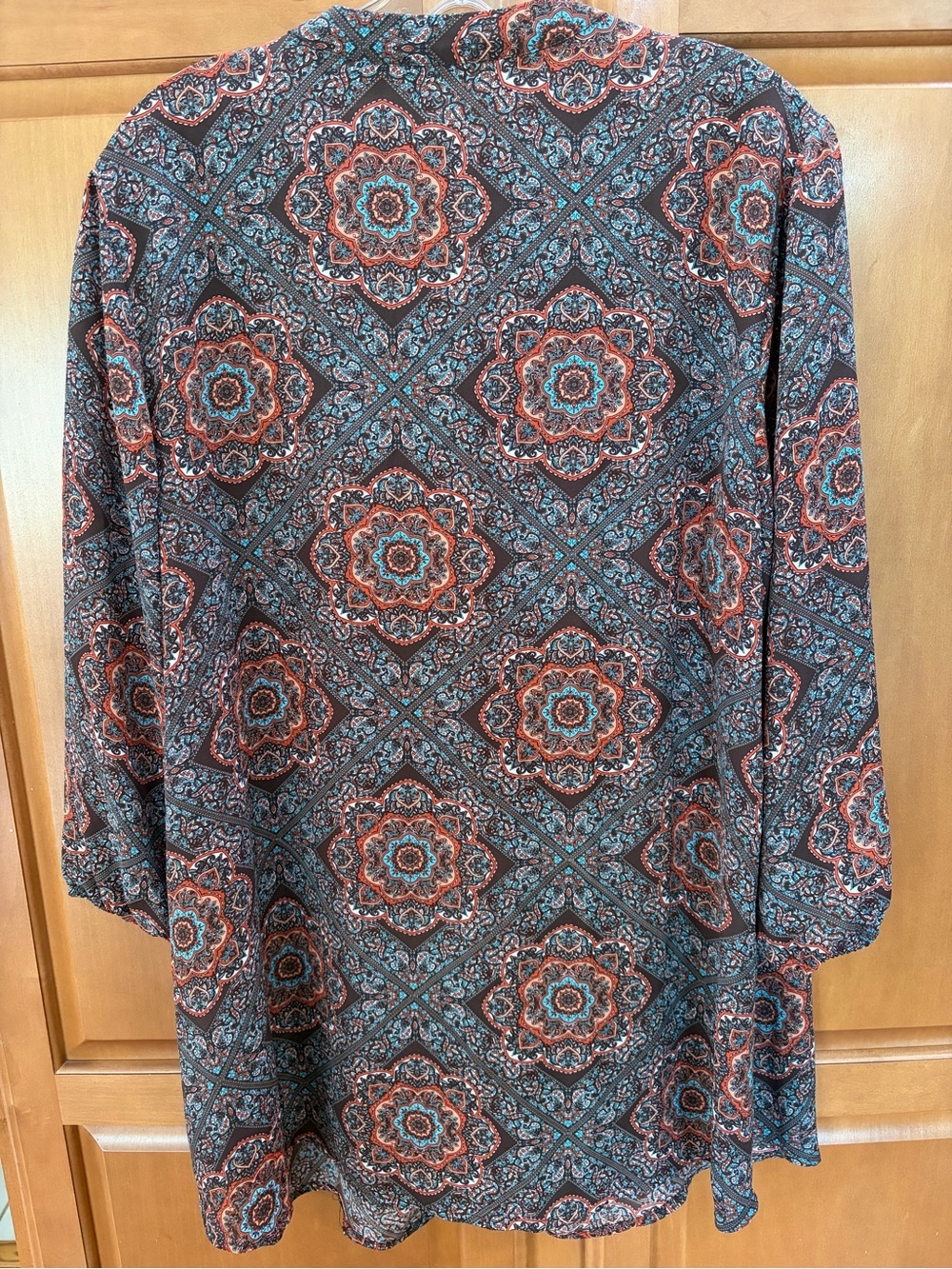 Black Rainn | Blue and Brown Paisley Tie-Neck Blouse - Picture 2 of 9